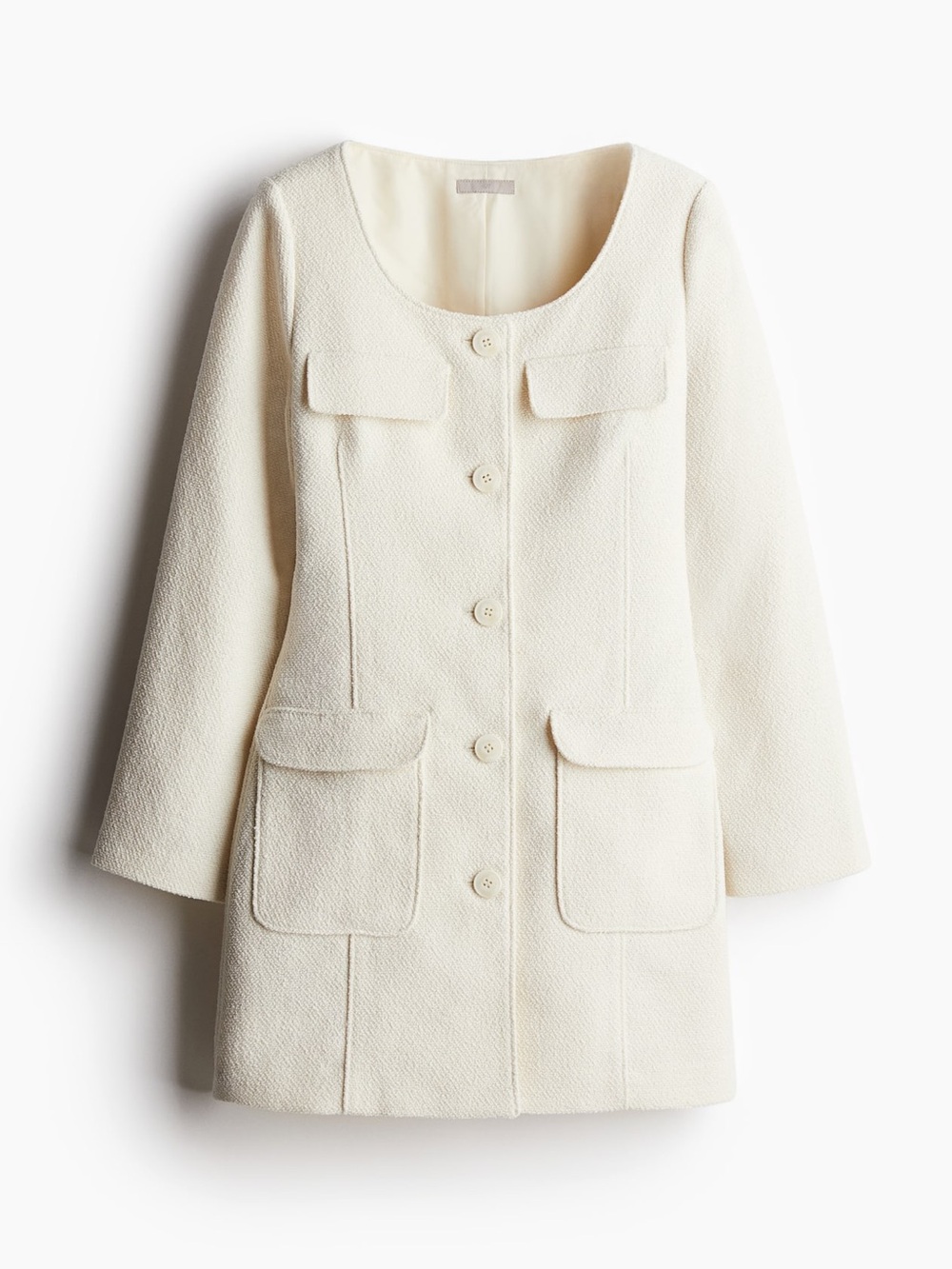 New H&M cream off white wool blend BOUCLÉ BLAZER DRESS medium